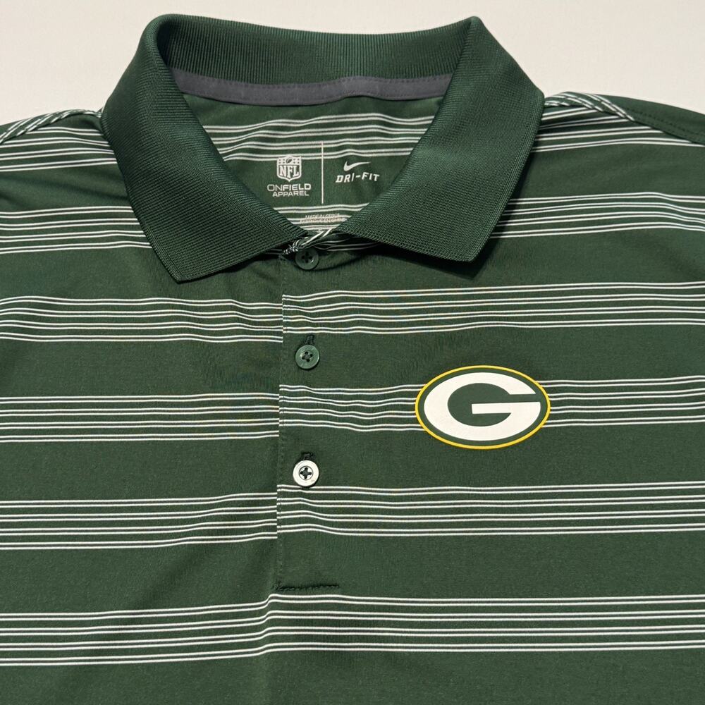 Nike Green Bay Packers Polo Shirt Mens Small Green White Striped Dri-Fit NFL